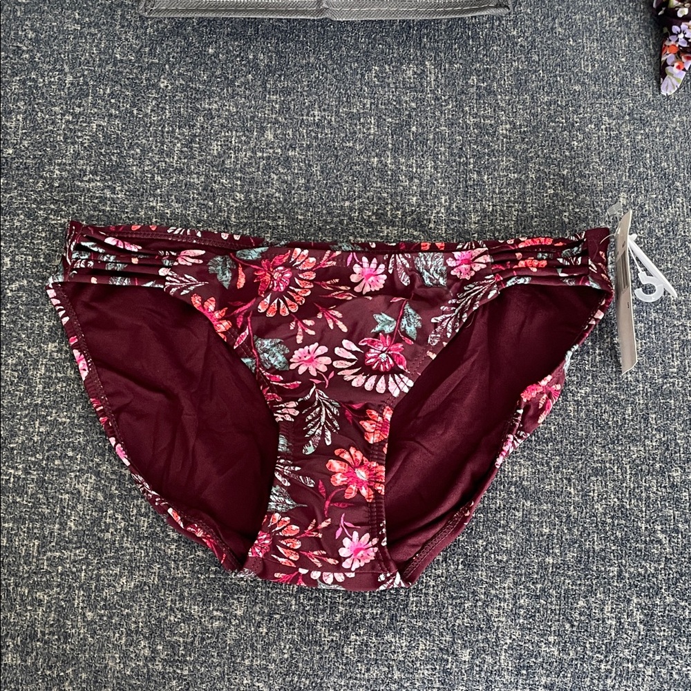 Hot Water Maroon Floral Bikini Bottom